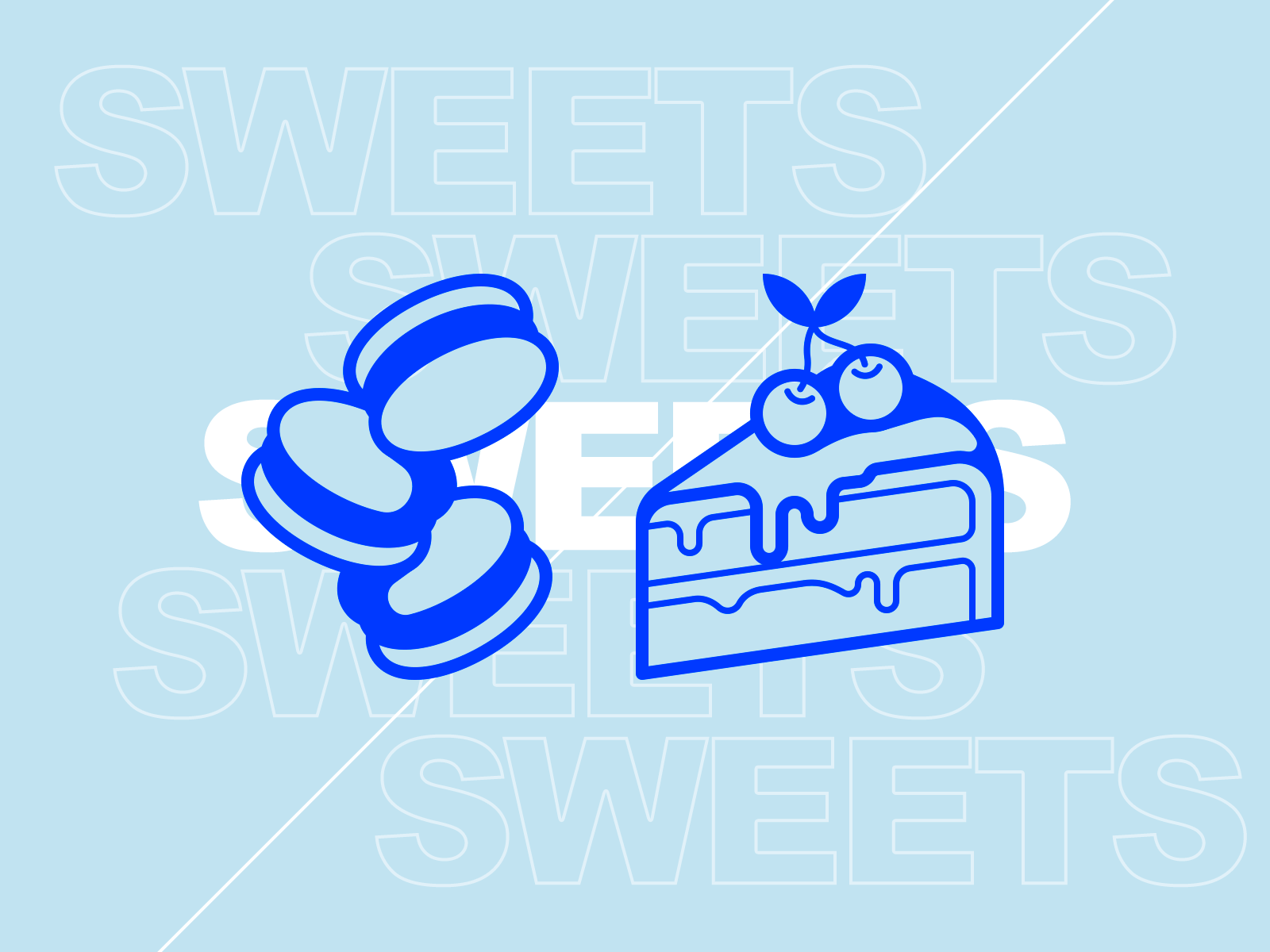 Sweets dessert sugar cherry cookie macaron cake line simple illustration icon vector
