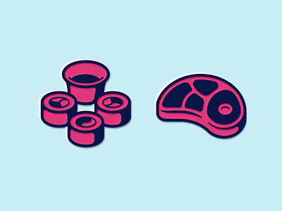 Sushi and meat icons beef fish icon illustration meat rice slice soy sushi vector