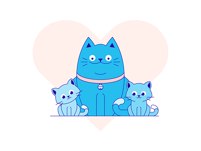 Happy family animal blue cat family heart illustration kitten vector