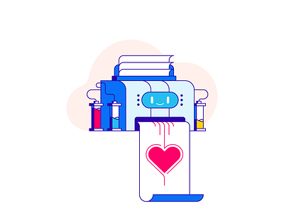 Love printer heart illustration love paper poster printer robot vector