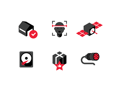 Movireg icons box building connection face flat icon plug satellite scan simple vector warehouse