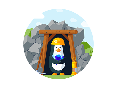 Penguin miner animal cave diamond illustration miner mining penguin vector