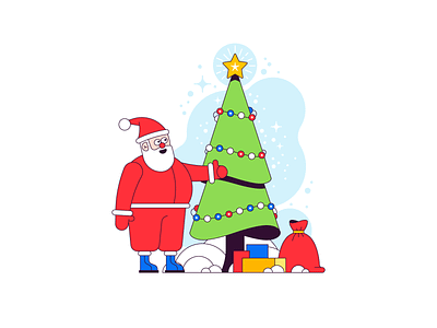 Santa Claus christmas christmas tree flat gift illustration santa simple snow vector winter