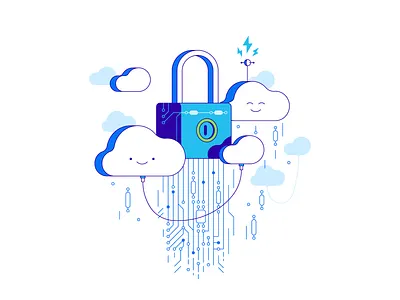 Security cloud storage cloud data database illustration line lock safety simple storage vector