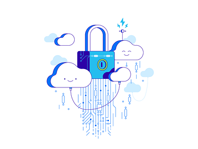 Security cloud storage cloud data database illustration line lock safety simple storage vector