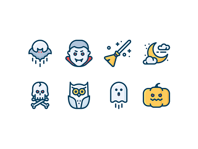 Halloween icons bat ghost halloween holiday icon moon owl pumpkin set skull vampire witch