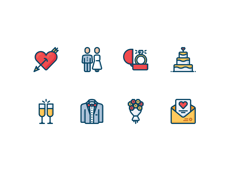 Love and wedding icons letter cake marriage groom couple party engagement ring valentine romantic wedding love