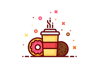 Coffee and sweets coffee cookie cup donut drink filled food hot illustration sweet togo vector