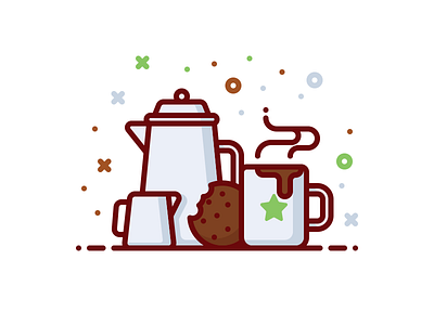 Morning set coffee coffee pot cookie cup drink food illustration menu milk morning vector