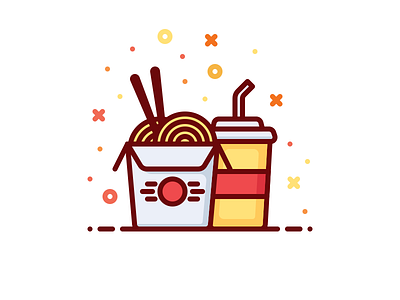 Wok box box chinese eat fast food illustration noodle soda vector wok