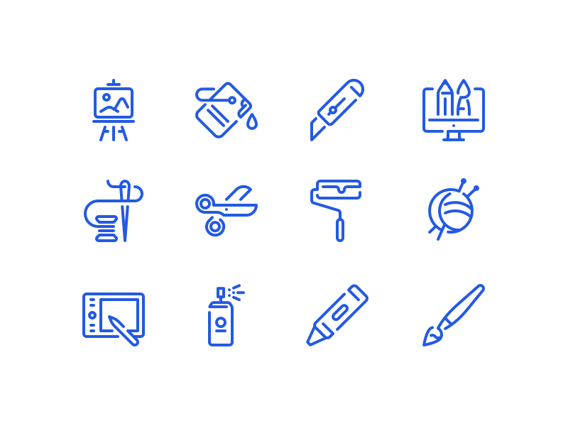 Design and craft icons draw art brush paint scissors creative craft set vector design icon