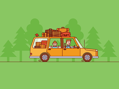 Father and son baggage car father illustration nature son travel vector