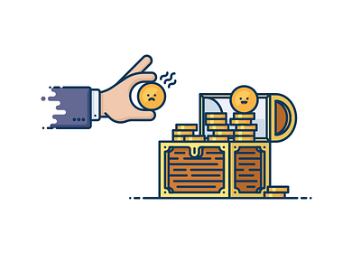 Coins smell box chemistry chest coin gold hand icon illustration smell treasures vector