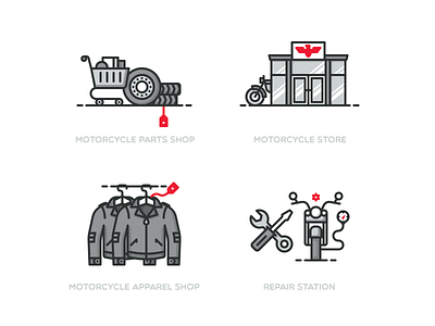 Mini illustration set bike icon illustration motor parts repair shop store vector wear