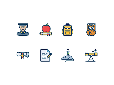 Education and science icons apple backpack color doc edu icon knowledges mouse owl science student