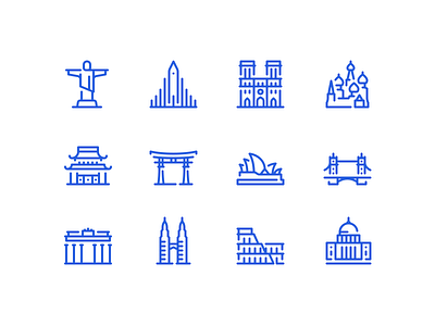 Landmark icons architecture building history icon landmark outline travel world