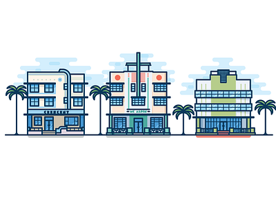 Miami Beach Ocean drive architecture art deco beach building historical icon illustration miami ocean