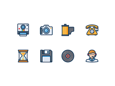 Unsorted icons disk film floppy hourglass icon phone photo support time vector