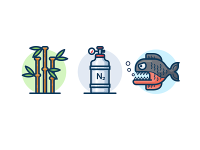 Icons for the science video bamboo fish icon nature nitrogen piranha plant tank vector