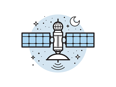 Satellite communication gps icon illustration moon orbital satellite signal sky space star
