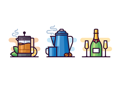 Beverages icons beverage bottle champagne coffee drink glass hot icon pot tea vector