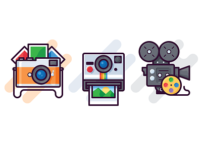 Cameras icons camera colorful film icon image instant photo rgb shot vector video