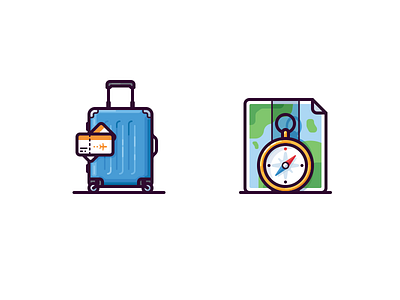 Travel icons bag compass icon journey luggage map ticket travel vector