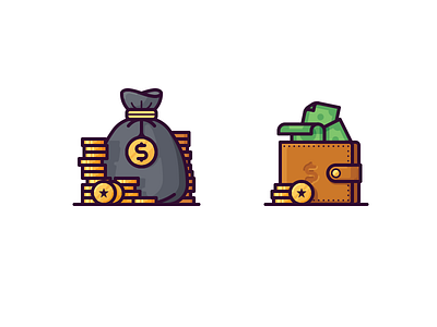 Money icons bag bank banknote coins dollar finance icon illustration money vector wallet