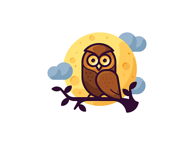 Owl animal bird icon illustration moon night owl predator vector