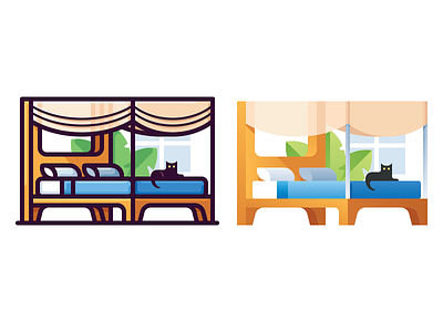 Bedroom bed bedroom cat flat home icon illustration plant sleep vector