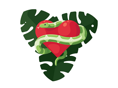 Heart animal heart illustration leaf love monstera nature serpent simple snake vector