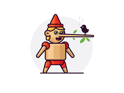 Pinocchio character fairytale illustration liar pinocchio puppet simple vector wooden