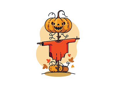 Pumkin scarecrow autumn flat halloween illustration nature pumpkin scarecrow simple spooky vector