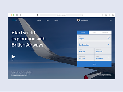 British Airways - Website Hero airline airplane booking british design destination flight fly minimal redesign travel typography ui ux uxdesign web website