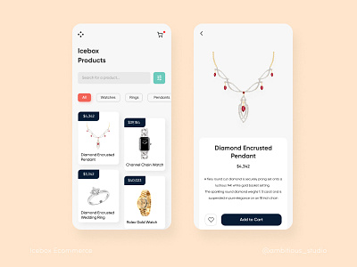 Icebox E-commerce App app design application ecommerce ecommerce app ecommerce design jewellery mobile app mobile ui ui uidesign uiux ux uxdesign