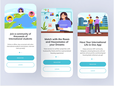 SRF APP Onboarding Screens app branding illustration onboarding social ui