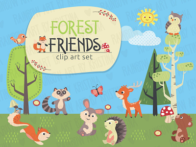 Forest animals illustration children illustration design flat illustration vector