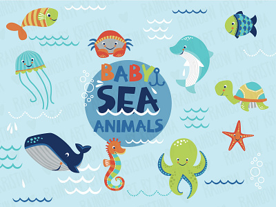 Baby sea animals illustration children illustration childrens book flat illustration vector