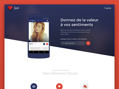 Fundi Desktop website android app date dating desktop one page onepage sketch ui ux