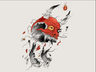 314 Oni Skull design evil fire illustration skull tattoo