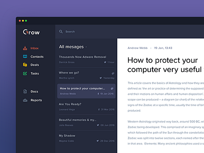 GROW - inbox dashboard e mail inbox mail messages minimal minimalistic ui ux web webdesign