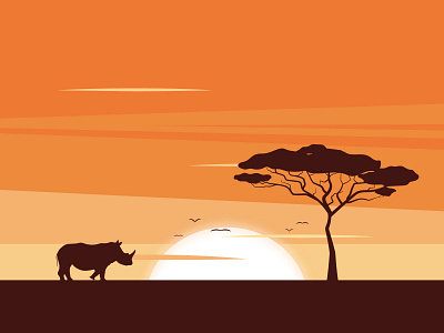 African sunrise africa animal design illustration rhino shadows sunrise