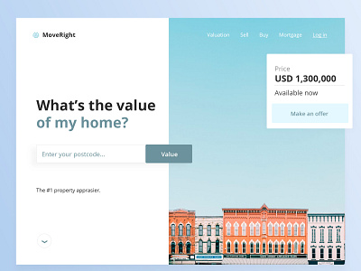 Landing page design for home valuation service