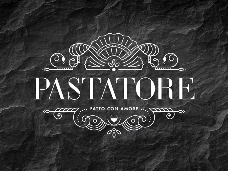 Pastatore ornaments serif stencil food italian logo design