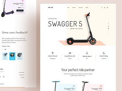 Bike-Vine Electric Scooter Ui 2020 branding dribbble electric scooter elegant homepage homepage design landing page scooter scooter ui scooters swagger scooter turjadesign web design webdesign website website concept
