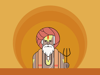 sadhu aghori baba beard flat illustration sadhu saint trishul ui vector vectorart