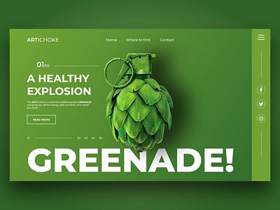 GREENADE -A Healthy Explosion animation artichoke branding design explosion flat food greek green greenade greenade healthy illustration minimal typography ux vector web