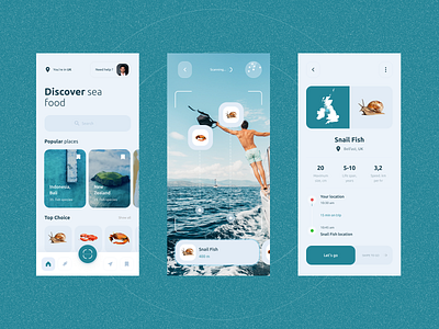 AR - Discover Sea Food in Mid of Oceans augmented reality branding country design discover dribbble fish flat food illustration logo minimal oceans sea snails typography ui ux vector