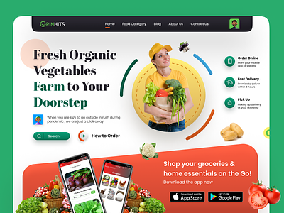 Grinhits app branding delivery design doorstep farm grinhits icon illustration logo organic typography ui ux vector vegetables