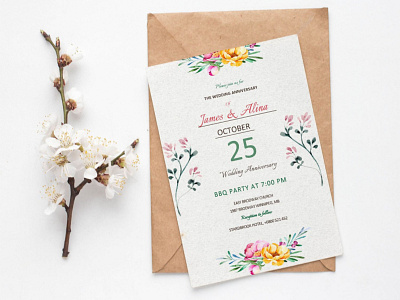 Free Simple Flower Wedding Invitation Template